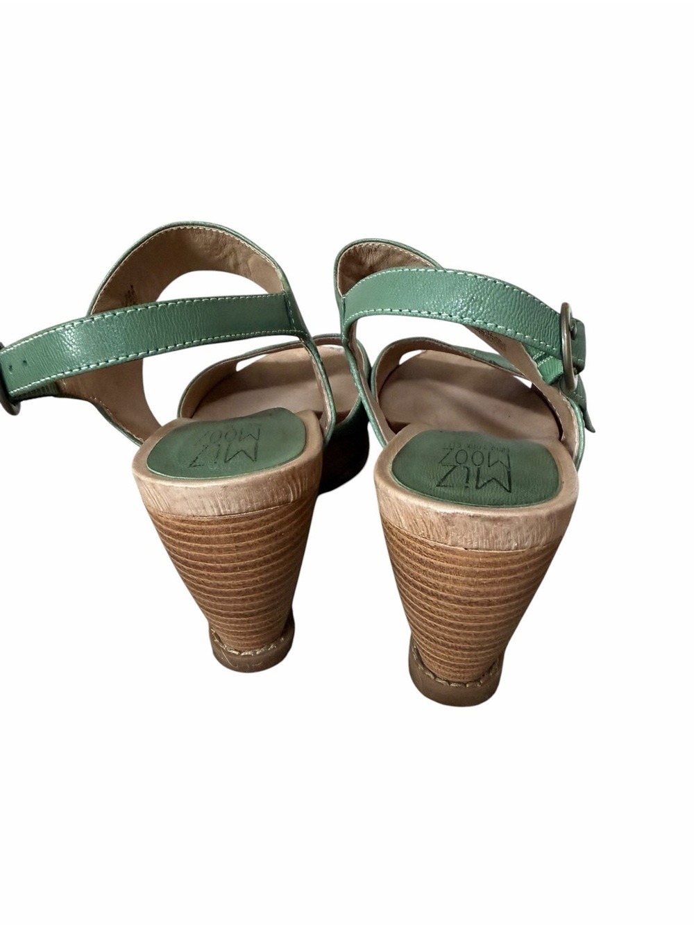 Miz Mooz Ruthy Green Leather Wedge Sandals Women's Comfort Ankle Strap Size 9.5 - Picture 3 of 10